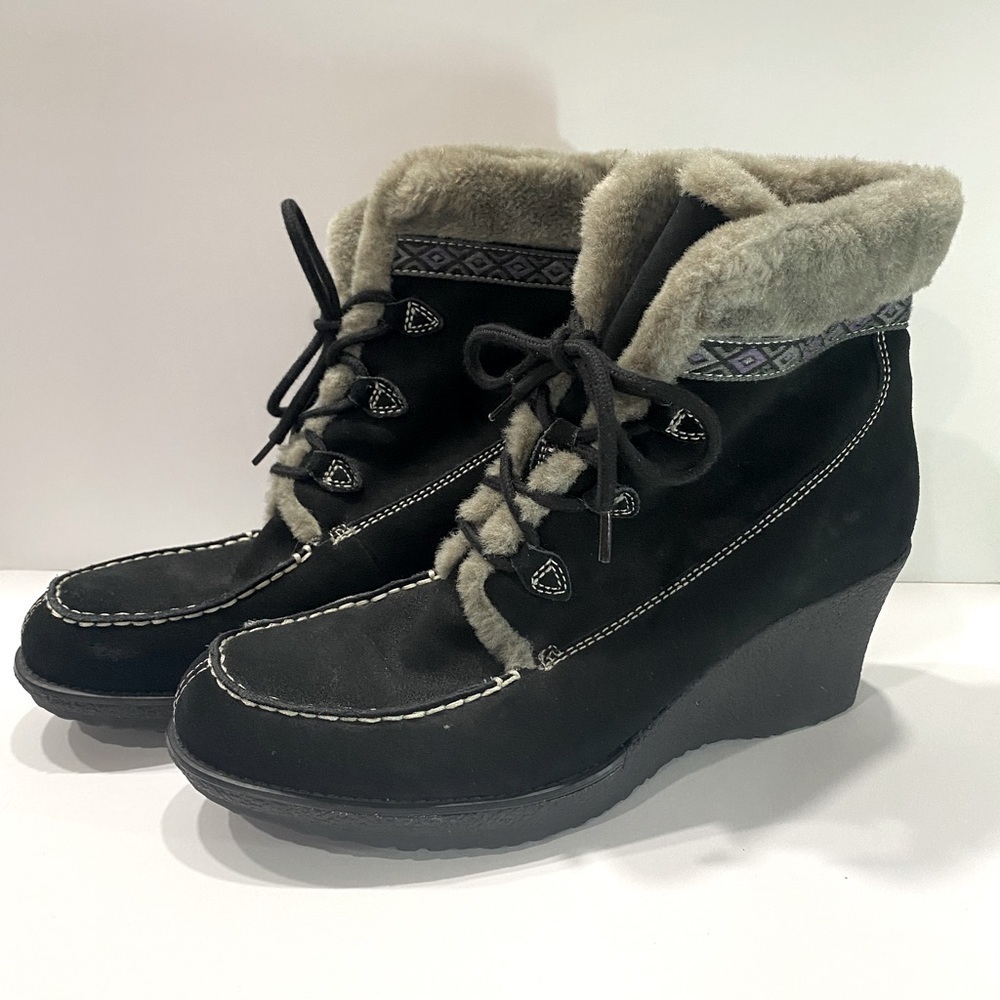 Baretrap Fairway Black Suede Laced Wedge Heel Boots
